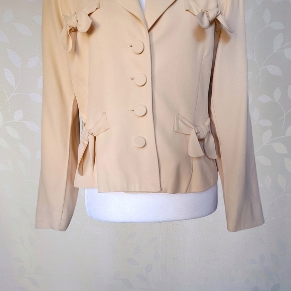 Vintage Bow Tie Detail Lightweight Blazer Jacket Pastel Equator Apricot Nude S - Picture 4 of 15